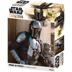 Puzle lenticular prime 3d 500 piezas the mandalorian el mandaloriano mando & grogu