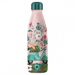 Botella isotermica enesco rosa estampado flores y moto