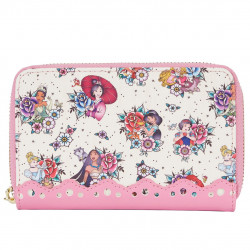 Cartera loungefly disney princesas tatuajes aop zip around wallet